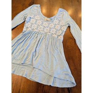 2000s Hollister Baby Blue 3/4 Sleeve Babydoll Top Size Medium Y2K Style